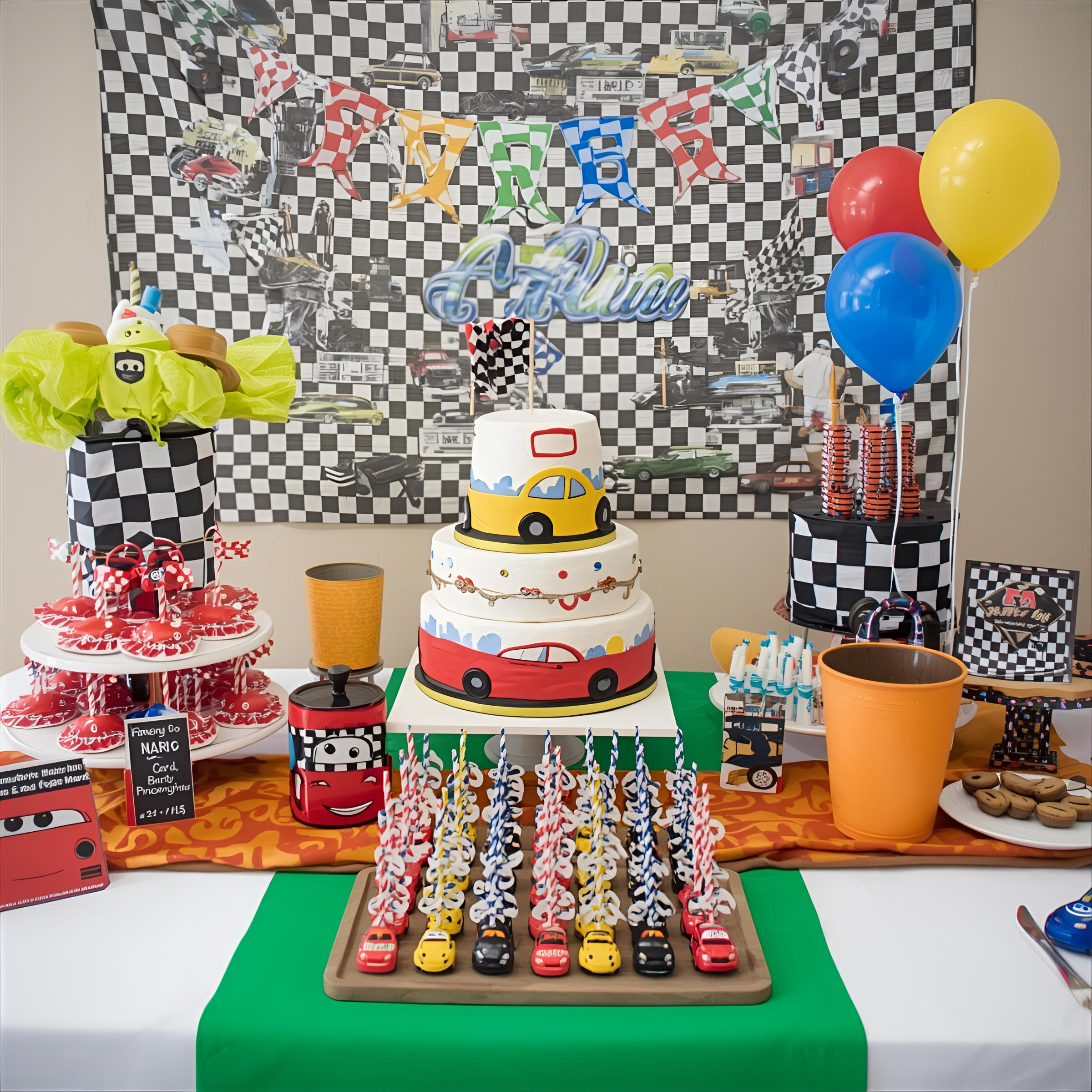 Delicate birthday party kit with cake and flowers